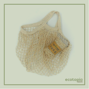 Mesh bag with short handle made of organic cotton